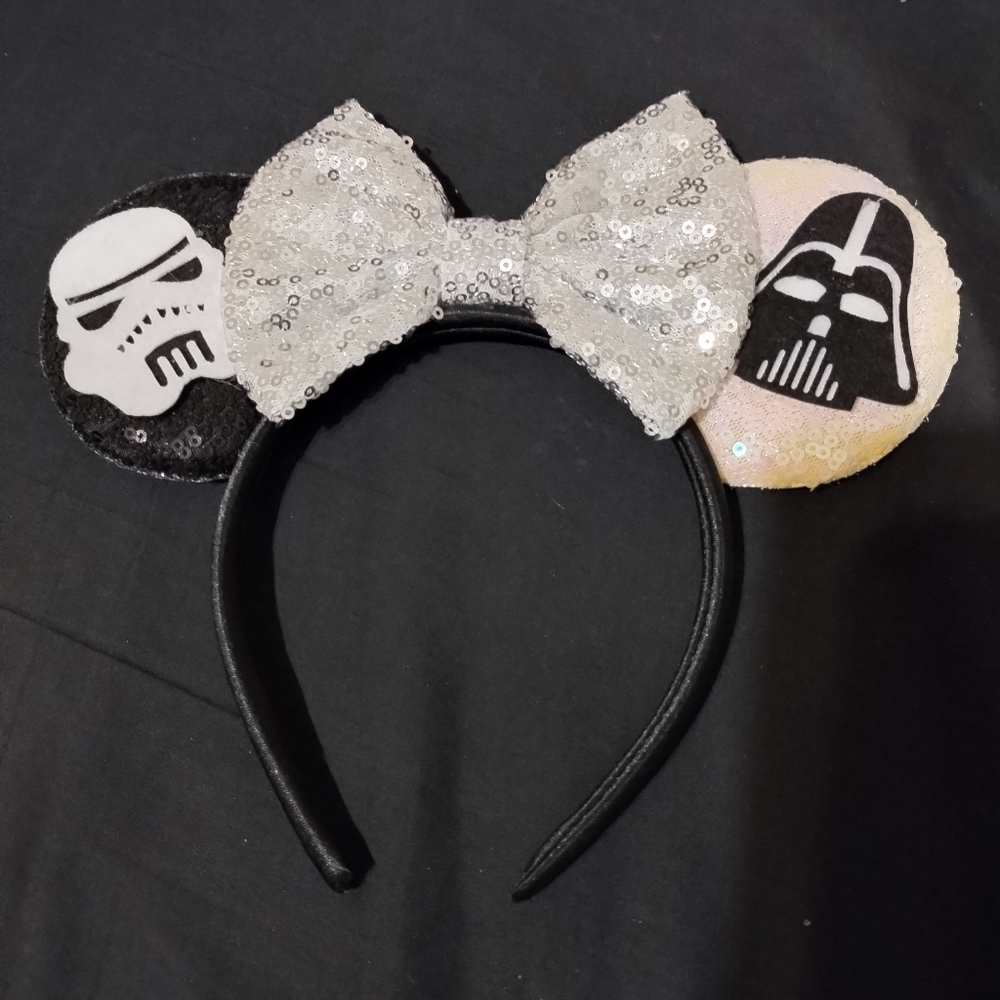 Handmade Star Wars Sequined Mouse Ears Silver White Black One Size Fits most